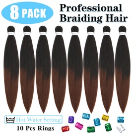 Braiding Hair Pre Stretched for Women Girls 18 Inch 8 Pack Hair Extensions Box Braids Soft Synthetic Knotless Yaki Texture Hot Water Setting Braiding Hair (18Inch, 1B/30)