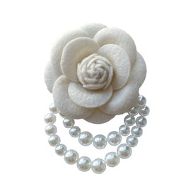 Wool Camellia Flower Pearl Tassel Brooches Pins Delicate Flowers Brooch Classic for Wedding Party Dance Banquet for Women Ladies Dainty Elegant Beautiful Lapel Pins Dress Suit Ceremony Clothes Accessories Jewelry Mother's Day Valentine's Day Decor Christ