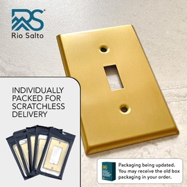 Rio Salto BRASS Metal Gold Toggle Light Switch Covers Wall Plate Single Toggle Switch Wallplate Decorative Gold 1 Gang Wall Switch Plate Covers Hardware Included Brushed Brass 2-Pack