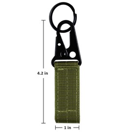 FAIRWIN Tactical Gear Clip, Nylon Key Ring Holder or Tactical Belt Keepers Military Utility Hanger Carabiner Tactical Molle Hook, Black, Tan, Green(Green,4.2 inch L and 1 inch W)