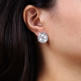 TseenYi Full Rhinestone Heart Earrings Silver Crystal Heart Love Earrings CZ Heart Stud Earrings Glitter Heart Rhinestone Earrings Jewellery for Women and Girls Gifts, Crystal