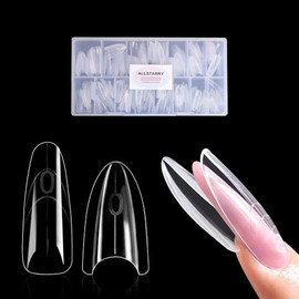 Allstarry Moldes dobles para uñas tipo sándwich, moldes dobles reutilizables tipo sándwich, 240 piezas, 15 tamaños, extensiones de uñas redondas y alm