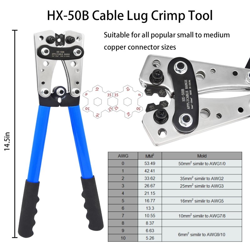 Cable Lug Crimping Tool with 100Pcs Copper Wire Lugs, Battery