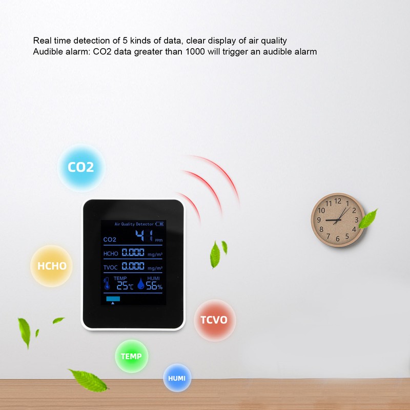 Digital Air Quality Monitor 3.7V Portable Carbon Dioxide Detector Temperature