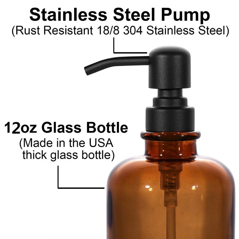 2 PCS Thick Amber Glass Jar Soap Dispenser with Matte