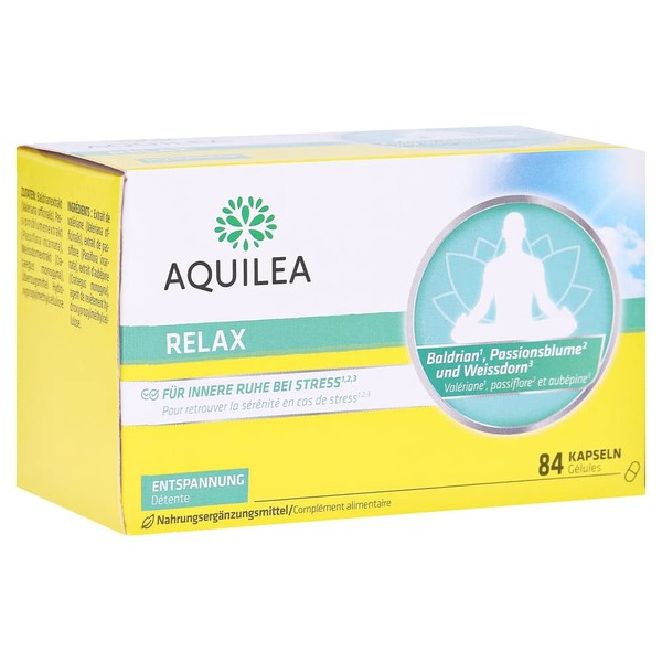 Aquilea Relax: For Inner Peace for Stress, Dietary Supplement with Valerian, Passionflower and Hawthorn, 84 Capsules