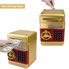 HUSAN Electronic Money Bank, Electronic Password Piggy Bank Mini ATM Cash Coin Money Box for Kids, Best Birthday Toy for Children, Boys & Girls (Gold)