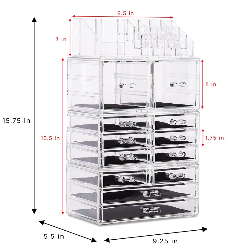 Sorbus Large Makeup Organizer - Clear Stackable Jewelry Makeup Organizer