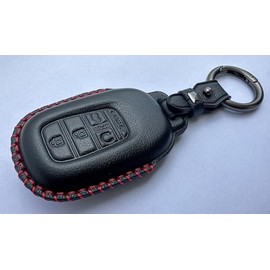 KAWIHEN Leather Key Fob Cover Compatible with Honda 2022 2023 Accord Civic EX EX-L Pilot Sport SI Touring HR-V CR-V (Black with red Stitching)
