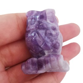 Lovionus89 Natural Amethyst Owl Bird Statue, Hand Carved Healing Crystal Animal Figurines Home Decoration 1.5 inches
