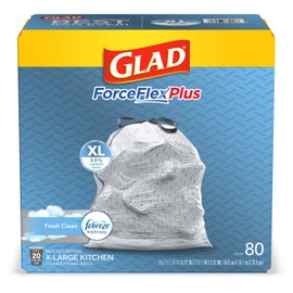 Glad Trash Bags, Force Flex Kitchen Pro Drawstring Garbage Bags, Fresh Clean, 80 Count