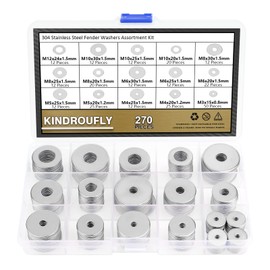 Kindroufly 270 Pieces 15 Sizes Large Fender Washers Assortment Kit, 304 Stainless Steel Washers, Fender Washers, Metal Washers Assortment Kit (M3 M4 M5 M6 M8 M10 M12)