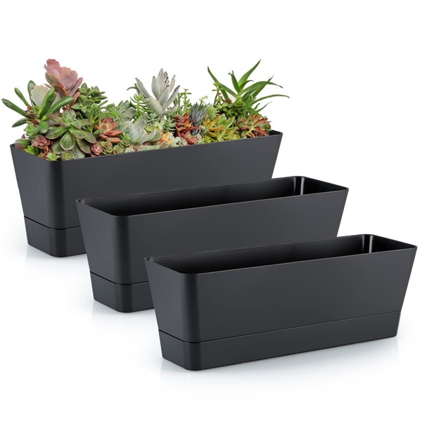 Skelang 3 Pcs Rectangle Plant Pot, Succulent Planter Box with