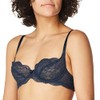 Undies.com Women's Microfiber Lace Unlined Underwire Balconette Bra, Black Iris,