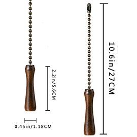Ceiling Fan Chain Pulls Decorative Ornaments 12 Inches Walnut Bronze Color Wooden Hammer Pull Chain Fan Pulls Set Extension for Ceiling Light Lamp Fan Chain(Copper Pull Chain) 2 Pack