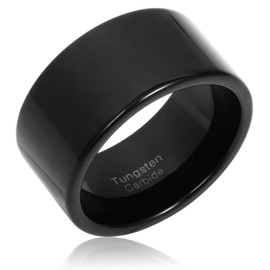 Fashion Month Mens 12mm Wide Band Black Classic Tungsten Carbide Ring Wedding Engagement High Polished Flat Top, Stainless Steel,Platinum,Titanium,Metal,Tungsten,Tungsten Carbide, tungsten
