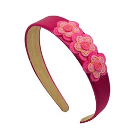 Girls Kit Felt Flower Cluster Satin Arch Headband (Hot Pink)