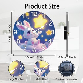 CHGCRAFT Kaninchen Wanduhr 12 Zoll Sterne Uhr Batteriebetrieben Leise Nicht Tickend Wolken Runde Dekorative Uhr für Home Office Dekoration