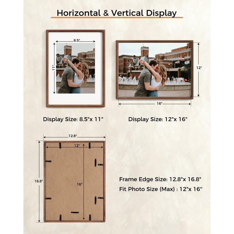 RICHFOCUS 12x16 Picture Frame USA-Sourced Natural Walnut Solid Wood Photo