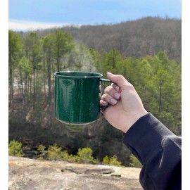 Darware Enamel Camping Coffee Mugs (Set of 4, 16oz, Green); Metal Cups for Hiking, Travel, Fishing, Picnics, and Hunting; Lightweight and Portable
