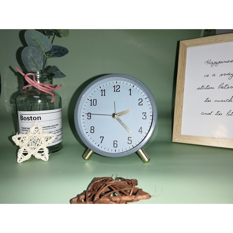 SHISEDECO Alarm Clock with Backlight, 4.5 inches Bedside Analog Non-Ticking