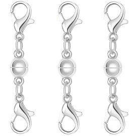 Sterling Silver Magnetic Clasp, Double Lobster Closure, Magnetic Necklace Clasps and Closures,925 Sterling Silver Double Lobster Clasp Magnetic Jewelry Clasps for Necklaces (3silver)