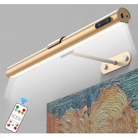 GOVSSING Picture Lights for Wall - 4000mAh Rechargeable Battery Wireless Picture Light with Remote, 3 Color Temps & Dimmable, 15.7” Rotatable Art Light, Memory & Timer Functions, Rose Gold