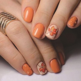 24Pcs Short Press on Nails with Designs Fall Leaves Fake Nails Square Shape Stick on Nails Fall Thanksgiving False Nail Tips Cute Maple Leaf Artificial Nails Full Cover Glue on Nails for Women Girls