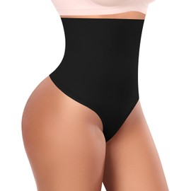 Werena Thong Shapewear Tummy Control Shaper Underwear for Women Seamless Compression Thong Panties Slimming Girdle(02# High Waisted Black(slimmming),Small)