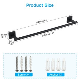 Mooche Towel Rail Black Wall Mounted, Bathroom Towel Holder, SUS304 Stainless Steel Towel Bar, 60CM Towel Holders for Bathrooms, Kitchens, Toilets, and Living Rooms