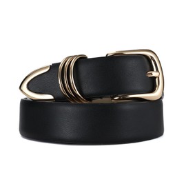 RISANTRY RISANTRY Women's Black Belts with Gold Buckle Elegant Leather Waist Belt Ladies Belts for Jeans Dress & Casual Wear
