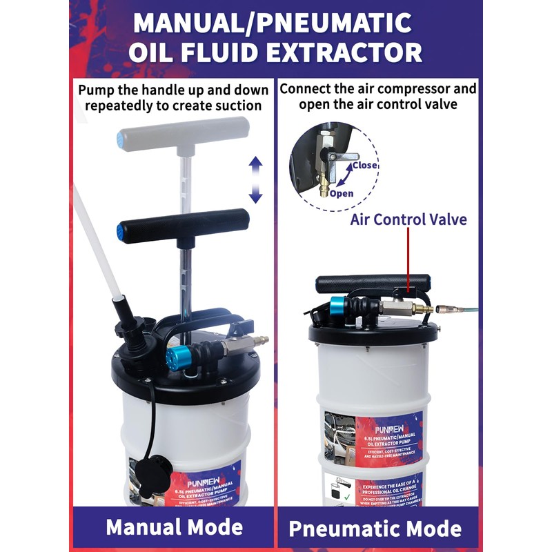 Punmew 6.5L Oil Extractor Pump Pneumatic/Manual Oil Extractor for Automotive