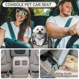 PETSFIT Multipurpose Center Console Dog Car Seat, Airline Approved Dog Car Carrier with Safety Tether and Pockets, Portable Cat Car Seat, Dog Car Seats for Small Dogs, Cats Up to 9 LBS (Deep Grey)