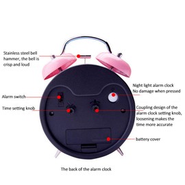 TXY Classical Twin Bell Alarm Clock for Bedroom with Stereoscopic Dial, Frosted Shell, Backlight, Extra Loud Machinical Ringtone, Battery Operated Loud Alarm Clock for Home Office (Pink)