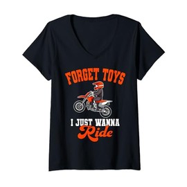 Forget Toys I Just Wanna Ride Motocross Rider Dirt Bike V-Neck T-Shirt