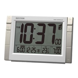 RHYTHM 8RZ223SR03 Alarm Clock, Radio Clock, Electronic Sound Alarm, Temperature, Calendar, Light Included