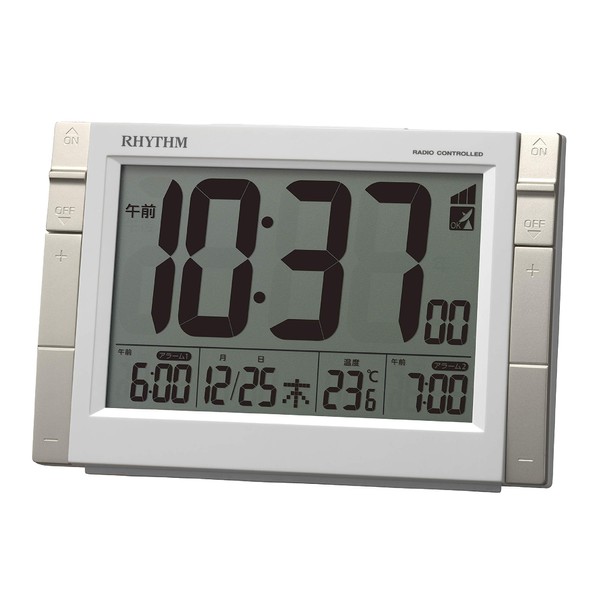 RHYTHM 8RZ223SR03 Alarm Clock, Radio Clock, Electronic Sound Alarm, Temperature,