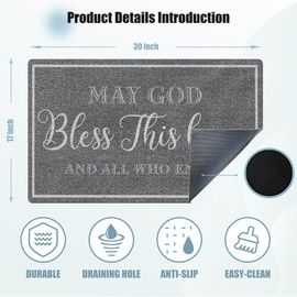 NATSUNO Black and White Christian Door Mat, May God Bless This Home Doormat Indoor Outdoor Entrance Porch, Religious Welcome Mats for Front Door, Blessed Bathmat for Bathroom, 17x30 Inches