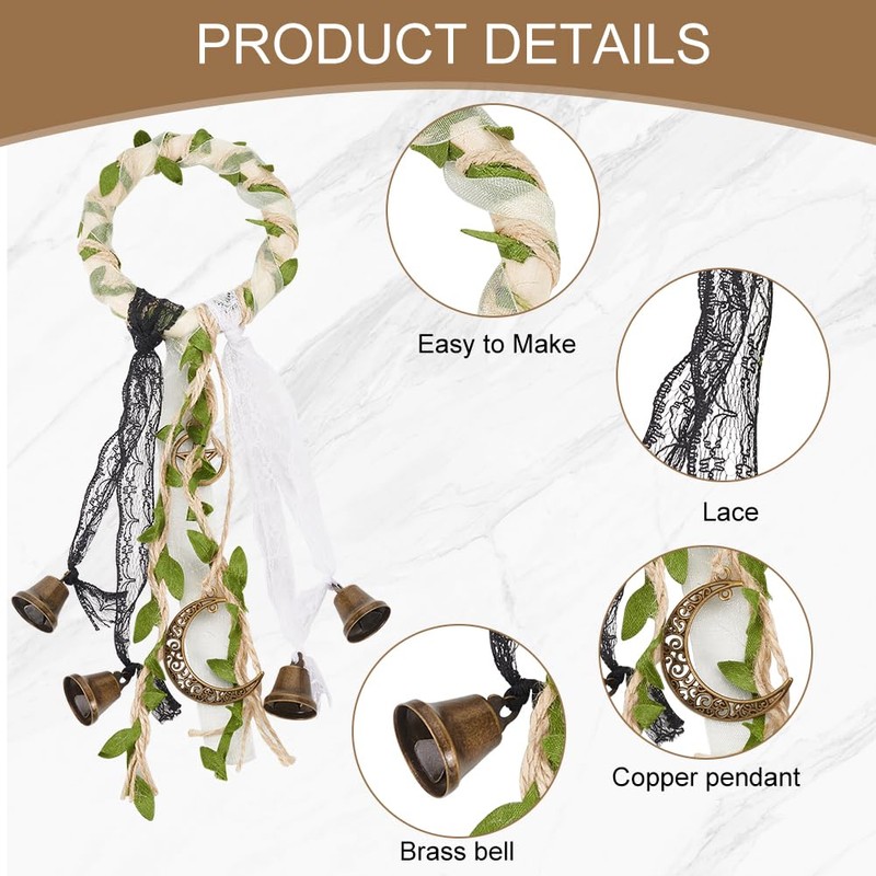 FREEBLOSS 4 Set Witch Bells DIY Kit for Door Knob