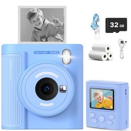 Zicor Kinderkamera mit Sofortdruck, 3-12 Jahre, 1080HD Digitale Sofortdruck-Kamera für Jungen & Mädchen, ideales Weihnachts- oder Geburtstagsgeschenk mit 32GB SD-Karte, einfach zu bedienen - Blau
