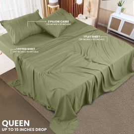 Utopia Bedding Queen Sheet Set – 4 Piece Bed Sheets for Queen Size Bed, Soft and Breathable Microfiber, Includes 1 Fitted Sheet, 1 Flat Sheet and 2 Pillowcases (Olive)