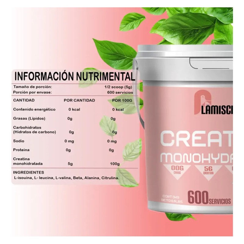 Creatina Monohidratada Flamish 3kg 600 Servicios Sabores