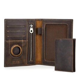 Contacts Full Grain Leather Airtag Passport Holder RFID Blocking Travel Passport Wallet Slim Passport Cover Case with 4 Cards Slots, Coin Pocket (Dark Brown-s)