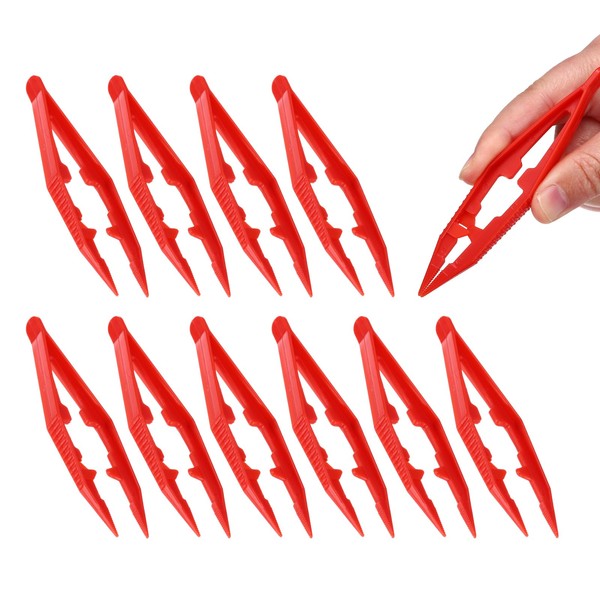 PATIKIL 10 Pcs Plastic Tweezers for Craft, 4" Small Plastic