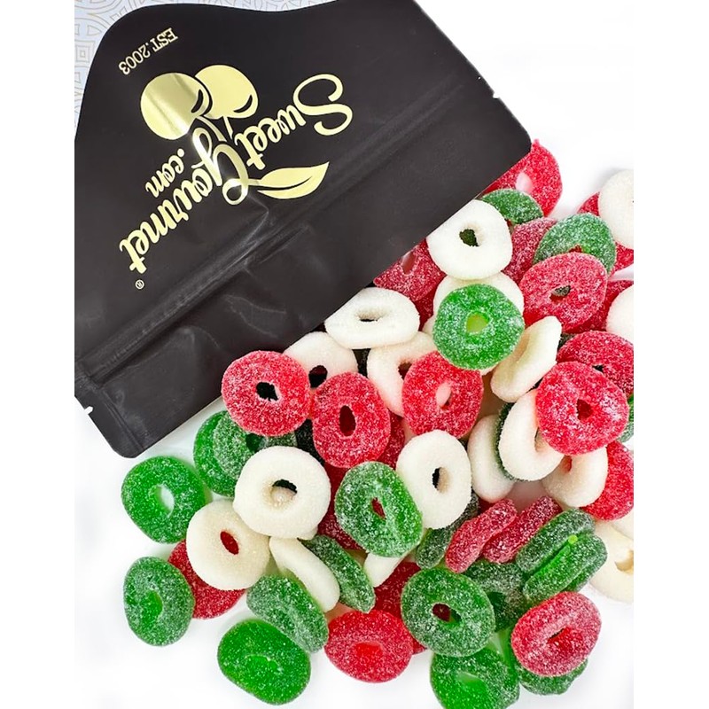 SweetGourmet Gummy Christmas Wreath Candy, 1 Pound Bag, Cherry, Strawberry-Banana