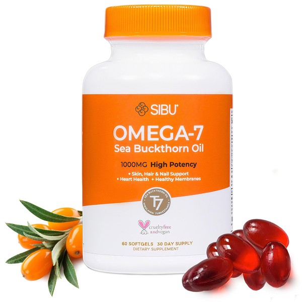 sibu Omega-7 Softgels, Premium Organic Himalayan Sea Buckthorn Oil (60ct, 30 Day Supply) – Supplement for Healthy Skin, Hair, Nails and Dryness