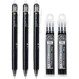 Pilot FriXion Ball Knock Retractable Erasable Gel Ink Pens, Extra Fine Point 0.5mm, Black Ink, 3 Pens & 6 Refills Value Set