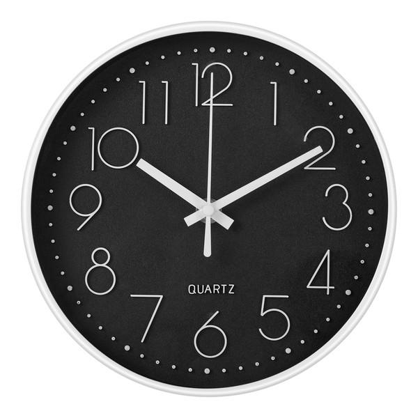 TXG Reloj de Pared - Reloj Pared Digital Redondo, 8 Pulgadas Grandes Decorativos Silencioso Interior Reloj de Cuarzo de Cuarzo Redondo No-Ticking para Sala de Estar,la Escuela, la Oficina (Negro)
