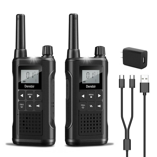 Derebir Walkie Talkies Long Range for Adults-2 Pack Rechargeable Walkie