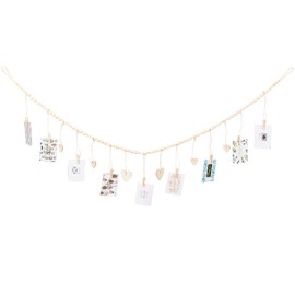 GORGECRAFT Hanging Photo Display Wall Decor Boho Wooden Beads Garland with Clips Heart Office Nursery Room Banner Christmas Cards Picture Holder Frame Hanger Strings for Dorms Classrooms Bedrooms